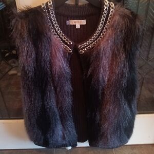 Faux Fur Jennifer Lopez Sweater Vest with Chain Detail
